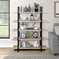 fashion oak wooden 5 tier bookcase storage shelves bookshelf rack anti tip easy to assemble