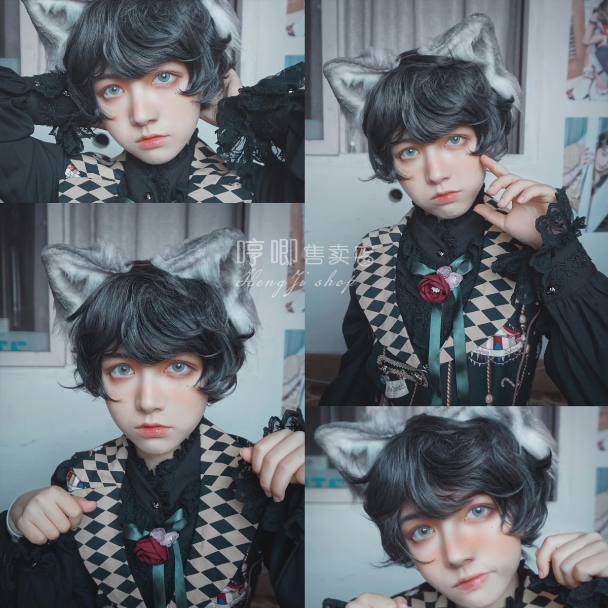 

Lolita Daily gay Sheep Roll Wig Boy Harajuku Short Curly Hair Anime Cosplay Hairpiece Male Synthetic Fiber BL Cute Natural