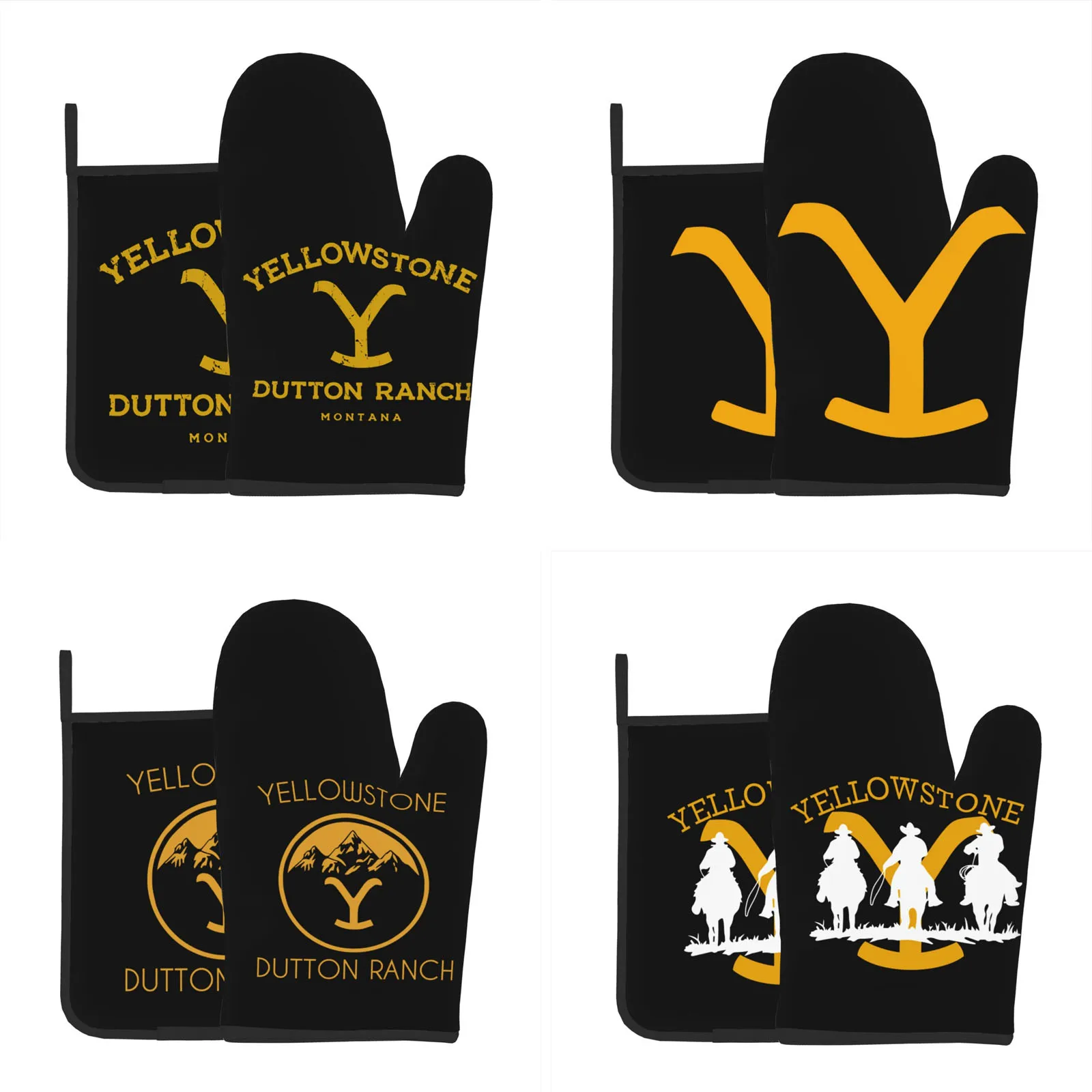 

Yellowstone Oven Mitts and Pot Holders Sets, Heat Resistant Oven Gloves Cotton Lining Non-Slip Rubber Surface