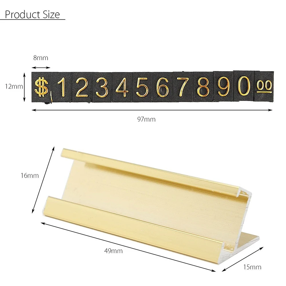 

16 Sets Golden Number Letter with Base Adjustable Price Display Stand Tag Label Sets of Number Labels