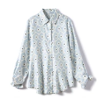 blouse women elegant style 100 silk printed turn down collar lace up long sleeves straight ladies top shirt new fashion