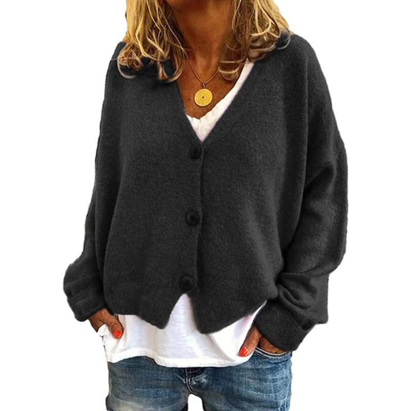 

New V-Neck Solid Loose Sweater Knit Cardigans Jacket Coat New Women Sweater Chic Big Cardigan Jacket Coat Outwear