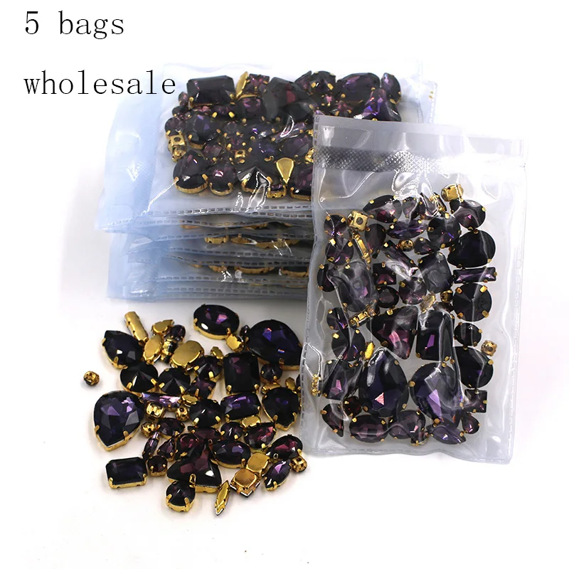 

Бесплатная доставка Оптовая продажа 5 пакетов смешанной формы пришить Стекло глубокое фиолетовое золото база Стразы diy платье/аксессуары д...
