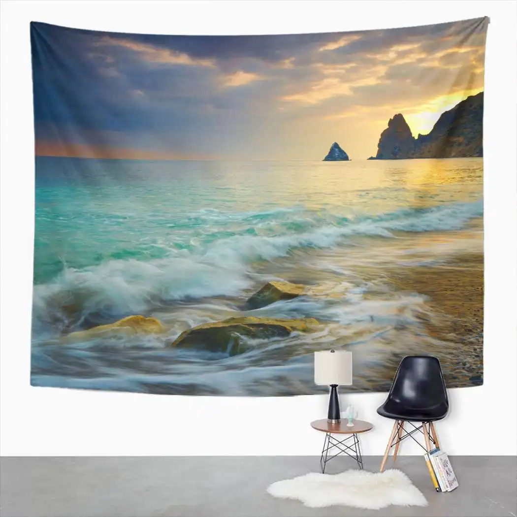 

Orange Tapestry Sea Sunset Beach Tapestry For Bedroom Room Decor Wall Hanging Wall Art Tapestry Picnic Mat Beach Towel Bed Cover