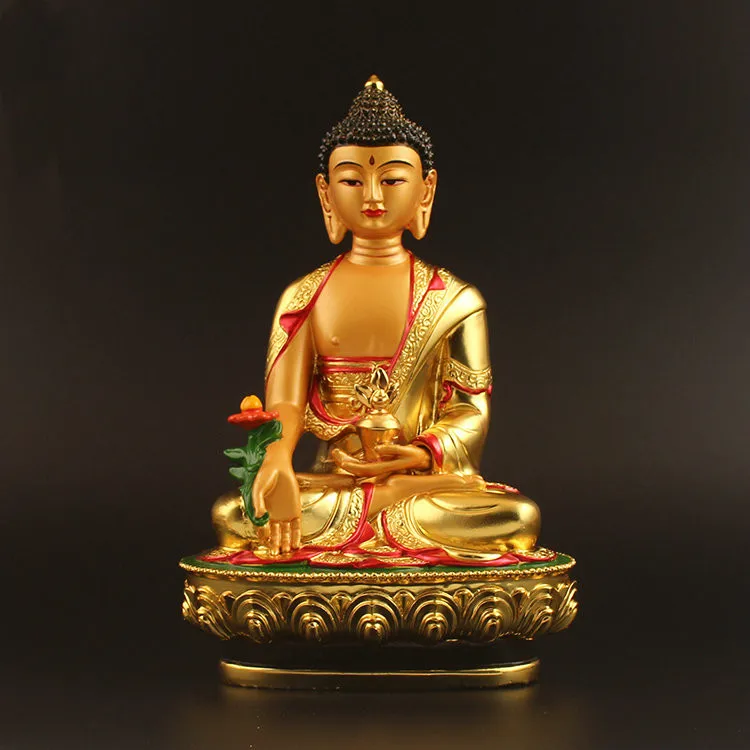 

Gilded painted Tibetan esoteric medicine master Buddha, Exquisite herbalist Tathagata three treasures Buddha