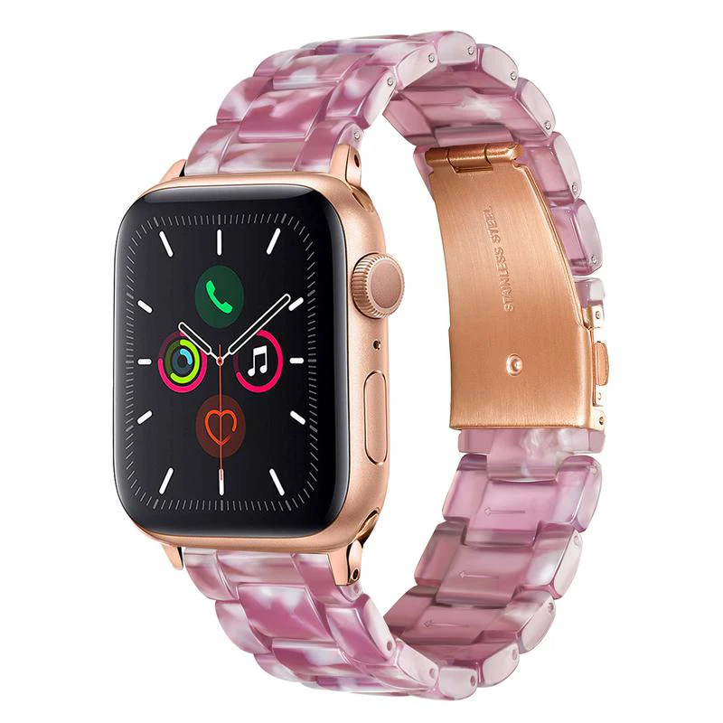 Жемчуг смолы ремешок для наручных часов iWatch, версия Apple Watch Series 5 4 3 2 1 44/42/40/38 мм Для женщин браслет из розового золота Нержавеющая сталь Туфли с ремешком и пряжкой