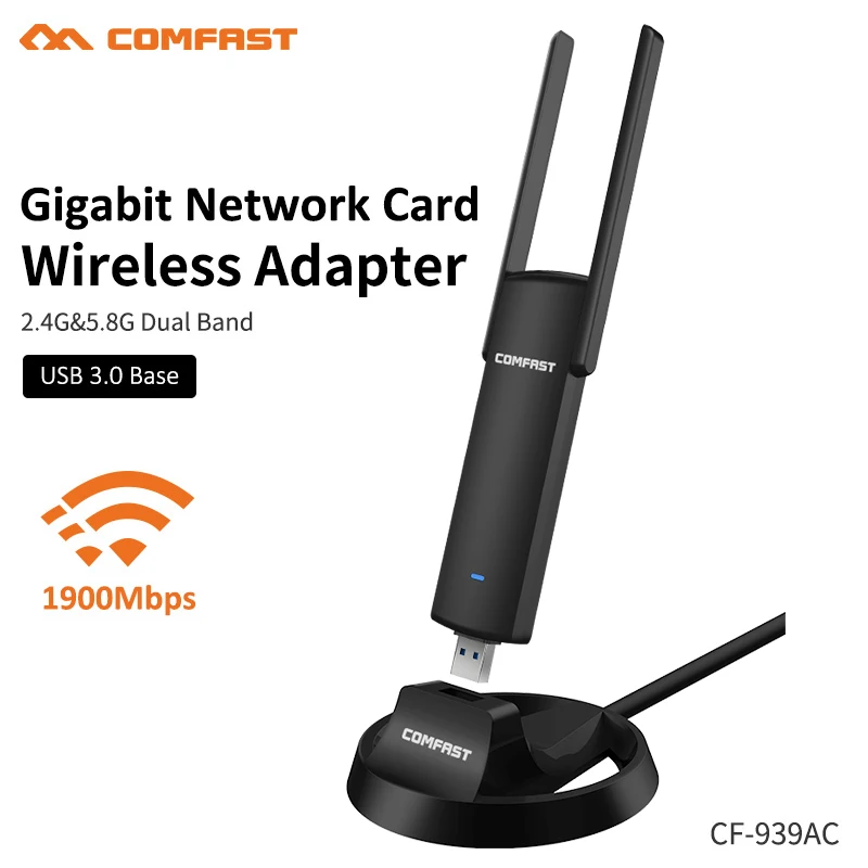

COMFAST 1900Mbps AC Network Card USB Wifi Antenna USB Wifi Adapter 2.4Ghz & 5.8Ghz Dual Band wifi Dongle Plug And Play CF-939AC