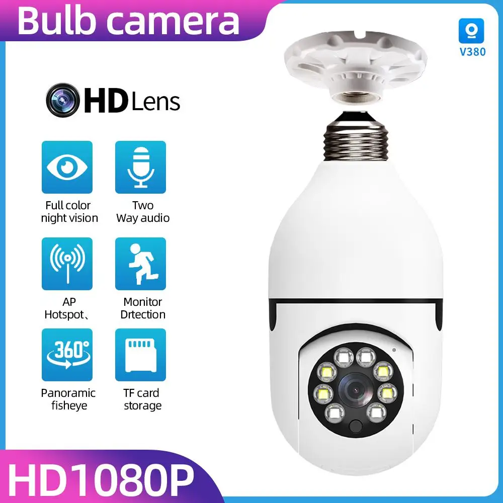 

Беспроводная IP-камера HD 1080P для домашней системы безопасности, панорамная камера с углом обзора 360 °, патрон с лампочкой E27, видеонаблюдение, ...