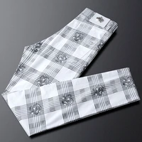 fashion plaid cotton business casual pants mens straight summer thin breathable mens tapered pants