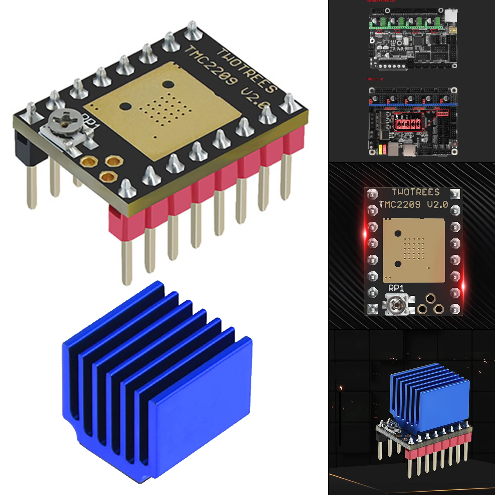 

Запасные части для 3D-принтера TMC2209 UART Driver, детали для замены принтера с радиатором и отверткой для 3D принтера s