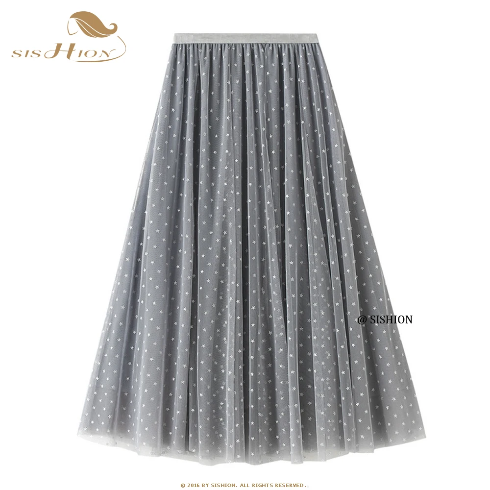 

SISHION корейский Стиль звезд длинная юбка из тюля VD1737 черно-серый цвет хаки Высокая Талия для женщин; Большие размеры юбка в сеточку для девоче...