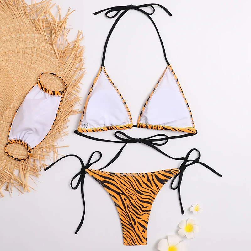 

3Pcs Halter Print Bikinis Set Women Swimwear Sexy Triangle Cup Patchwork Swimsuit Female Bikini 2021 Beach Mujer Bathing Suit