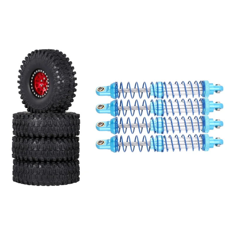 

Oil Adjustable Shock Absorber Damper With 4PCS Metal 1.9 Beadlock Wheel Rim Tires Set, For 1/10 RC Car Axial SCX10