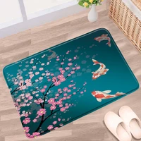 cartoon animal fish bathroom mat pink cherry blossom koi ocean wave scenery non slip rugs bath kitchen doorway aisle carpet pads