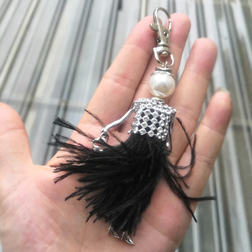 YLWHJJ brand new cute girls doll Real feather bag keychain pendant women fashion fairy maxi Rhinestone jewelry car key chain | Украшения и