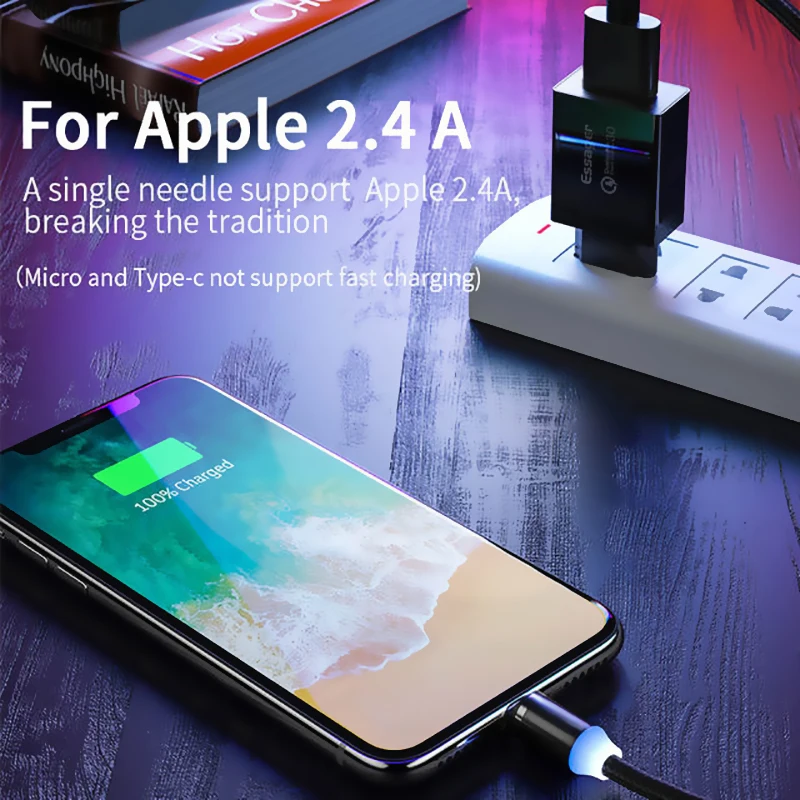 Магнитный usb кабель для iPhone Huawei Samsung Type C зарядный магнитный Micro USB Мобильный