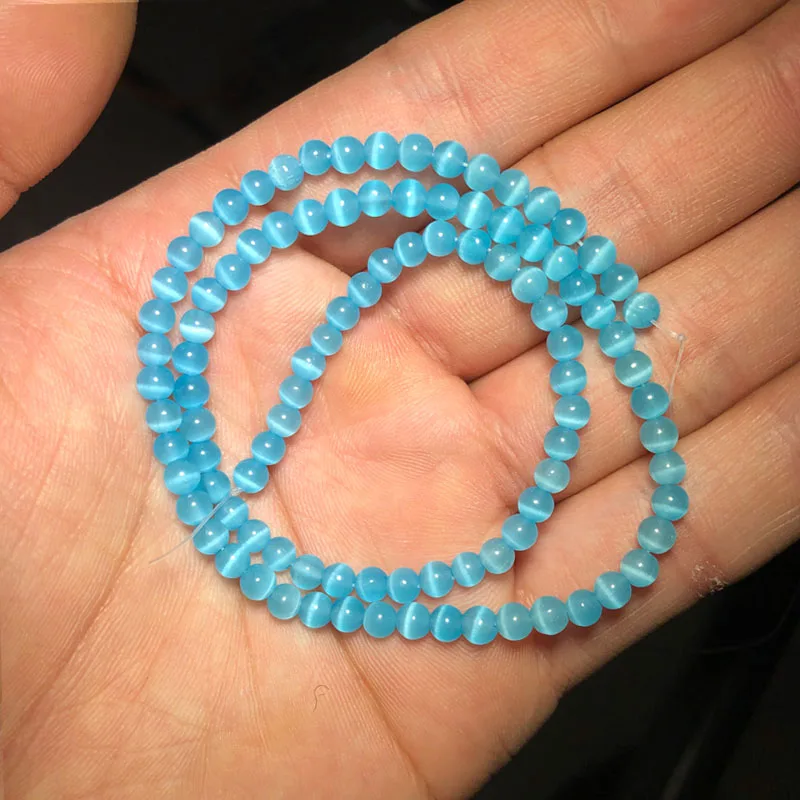 YHBZRET Lake blue Cat Eye Опаловый камень гладкие стеклянные разделители свободные бусины