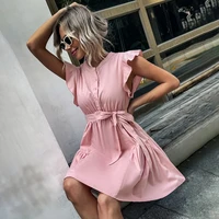 2022 new european and american sexy womens clothing loose casual fresh temperament ruffled flying sleeve vest dress women