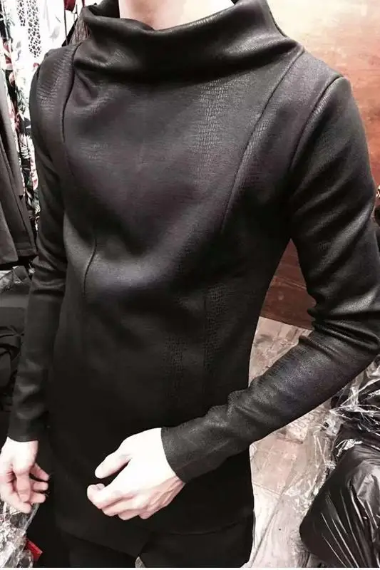 Winter Men's High Collar Plus Velvet Thickening Bottoming Shirt Slim Long-sleeved Hair Stylist Hooded Men Streetwear 2020 | Мужская