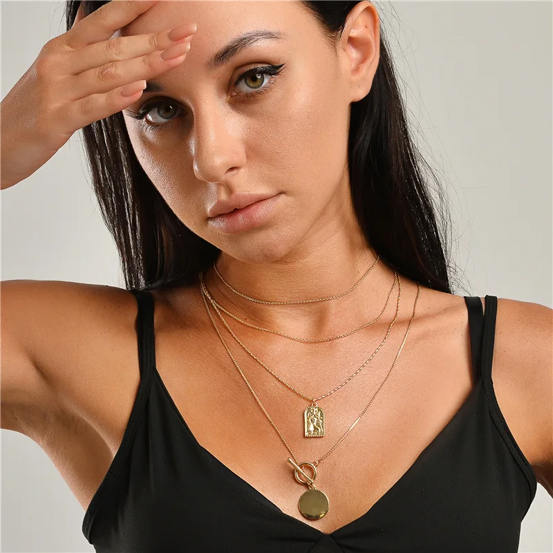 

Fashion Jewelry 4 Layers Layering Stacked Chains Necklaces for Women