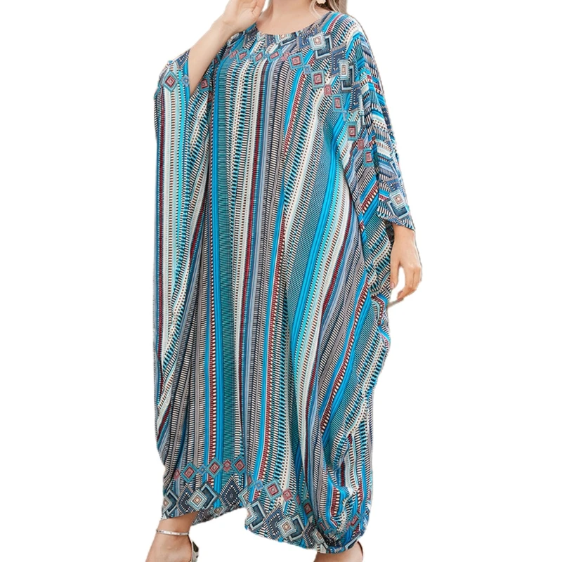 

24BC Women's Muslim Fashion Ramadan Eid Abaya Floral Printting Casual Clothing Loose Comfortable with Long Bawting Sleeve
