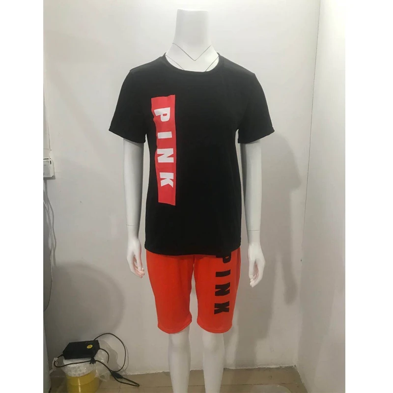 

ZOOEFFBB Plus Size Letter Two Piece Outfits for Women Cute Pink Clothing T Shirt Shorts Sweat Suit Lounge Wear Matching Sets