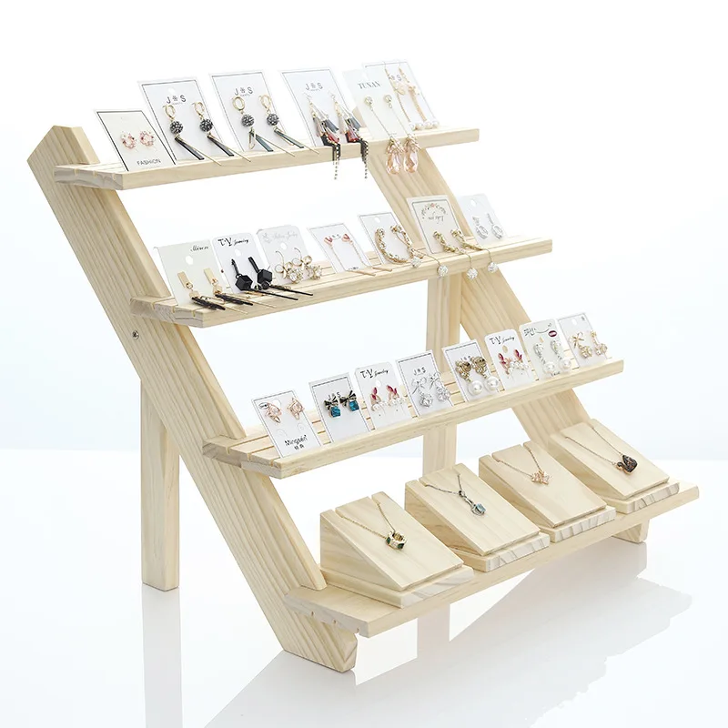

Jewelry Display Tray Earring Stand Display Rack Rings Solid Wood Holder Organizer Shelf