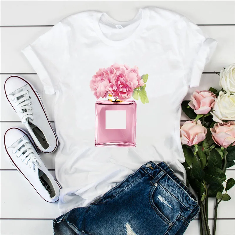 

Harajuku Kawaii Graphic Tee Women's Clothing Summer 2021 Simple Cartoon Perfume T-Shirts Good Quality Oversize T Shirt For Women