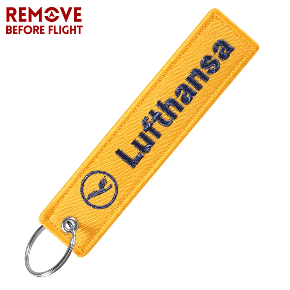 

1 PC Embroidery Yellow Lufthansa Keychains Jewelry Key Tag Label Fashion Keyrings Flight Crew Pilot Key Chain for Aviation Gifts