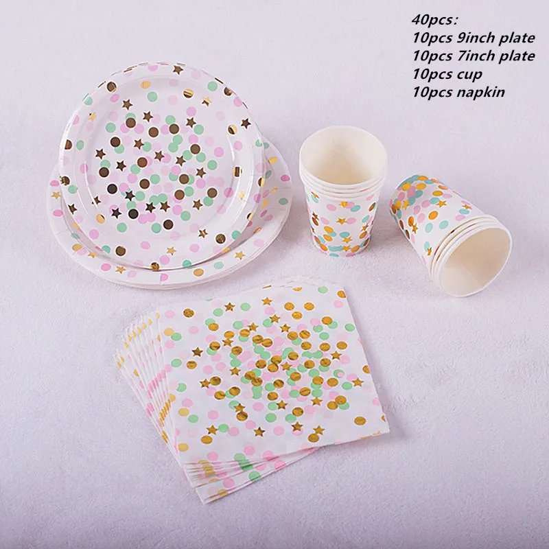 set 40pcs LISM 40 шт./компл. Красочные Dot бумажные чашки и тарелки Декор на свадьбу День рождения Baby Shower фестиваль для детей столовая посуда все для праздника - Цвет: set 40pcs