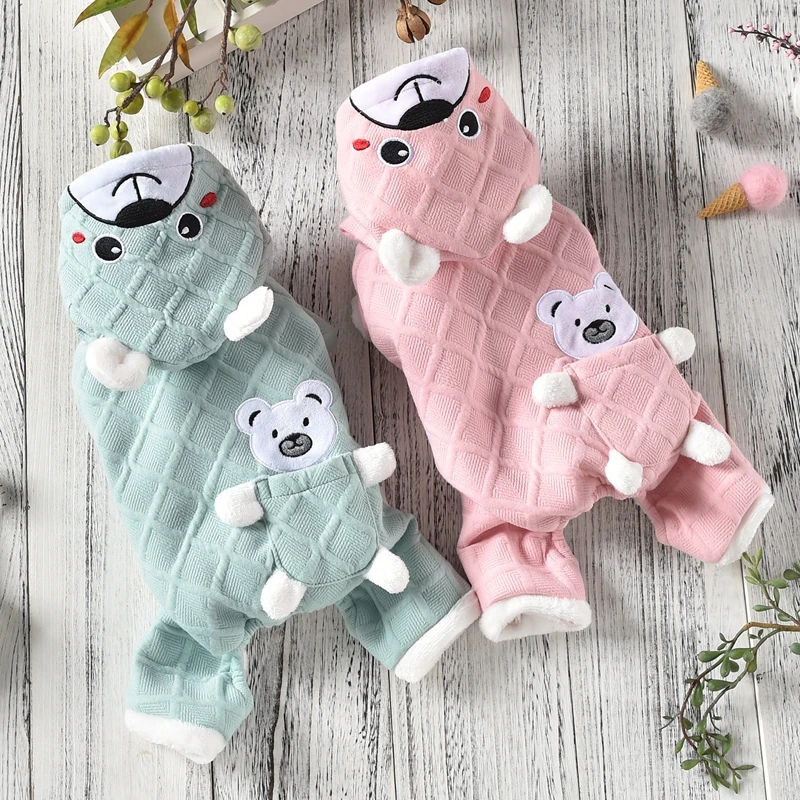 Милые костюмы для Хэллоуина в клетку с медведем собак теплая зимняя одежда мехом