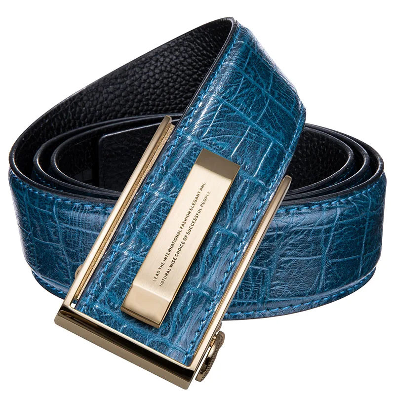 Hi Tie новый синий мужской ремень из коровьей кожи Дизайнерские повседневные