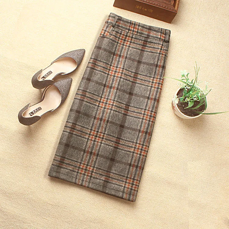 Модная осенне зимняя винтажная шерстяная юбка рабочая офисная карандаш женские