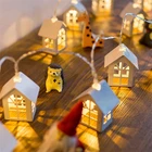 Миниатюрная деревянная Гирлянда для дома, подвесные украшения для рождественской елки, в форме теплого белого дома, сказосветильник, Рождественский Декор для рождественской вечеринки 2022