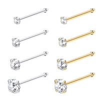 8pcs 925 sterling silver nose studs ring clear cubic zircon cz inlaid 22g classic elegant nose body piercing jewelry nickle free