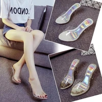 fashion pvc transparent womens high heels sexy ladies slippers ladies street beach sandals high heels slippers large size 42