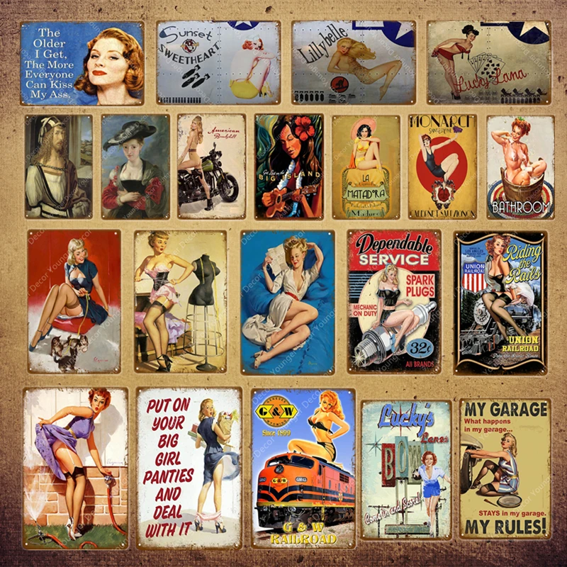 Американский плакат Pin Up Girl забавная леди жестяная вывеска настенная декоративная табличка для бара кафе бара вечерние Клубные винтажные металлические картины YI-078