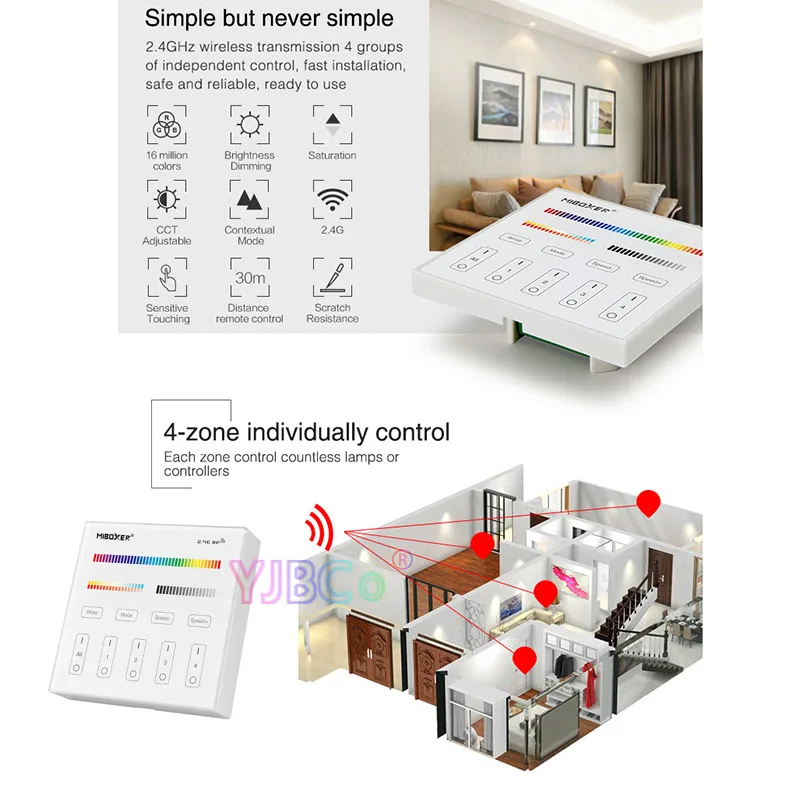 Miboxer 86 sty Touch Panel AC 110V 220V Light Bulb Dimmer Single color/CT/RGB/RGBW/RGB CCT LED Strip Controller Wall Switch | Лампы и
