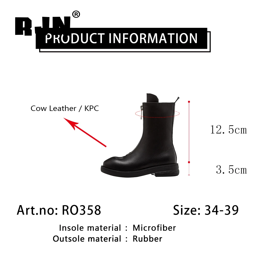 

RJN New Stylish Ankle Boots Round Toe Zipper High Quality Genuine Leather Boots Comfortable Platform Shoes Women RO358