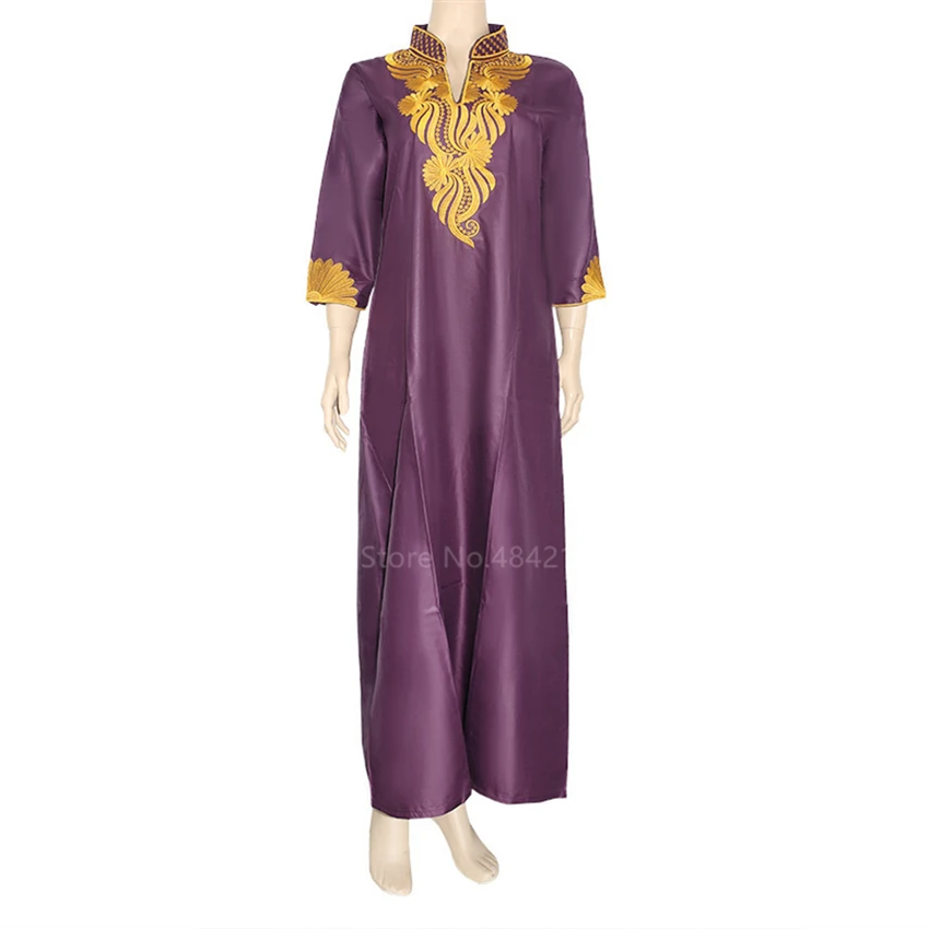 

African Dresses for Women Ankara Dashiki Maxi Stand Collar Gold Embroidered Floral Dress Africa Ladies Clothes Large Size Robe