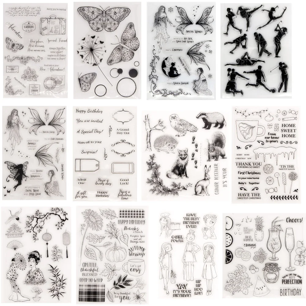 

15 Styles Flowers Butterfly Fairy Phrases Clear Stamps for DIY Scrapbooking Card Rubber Stamp Making Album Photo Template Crafts