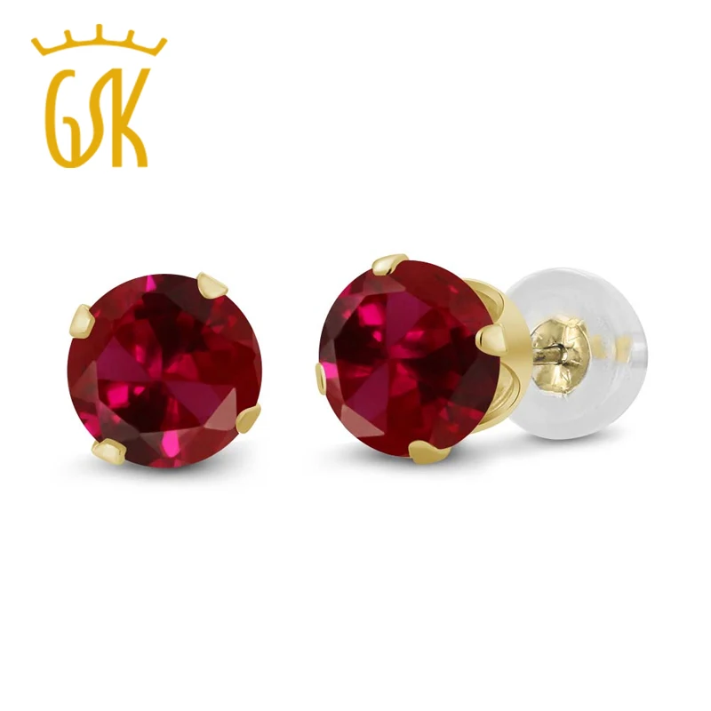 GemStoneKing рубиновые ювелирные изделия 1,20 карат круглые 5 мм красный рубин 14 к желтое золото серьги-гвоздики для женщин