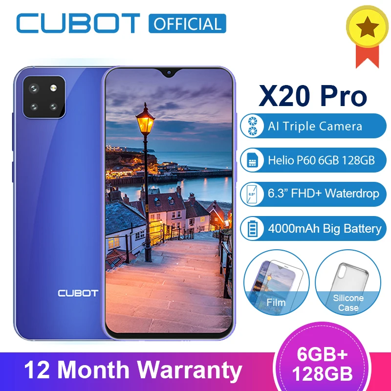 Cubot X20 Pro, 6 ГБ+ 128 Гб, режим AI, тройная камера, Android 9,0, Восьмиядерный процессор Helio P60 AI, 6,3 дюйма, FHD+, экран в виде капли, для распознавания лица, смартфон