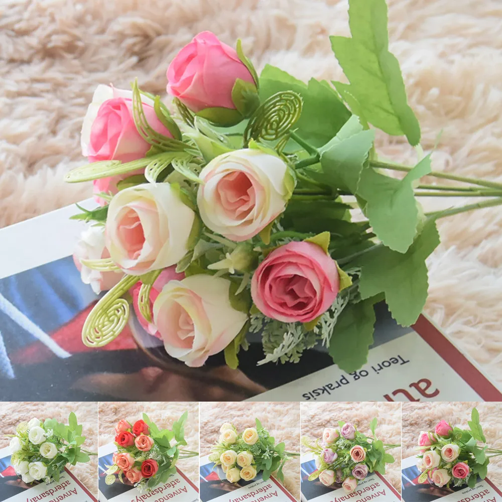 

1 X Artificial Flowers Bunch Silk Rose Artificial Flowers 11.8inches Length Fake Bouquet Wedding Home Party Decor