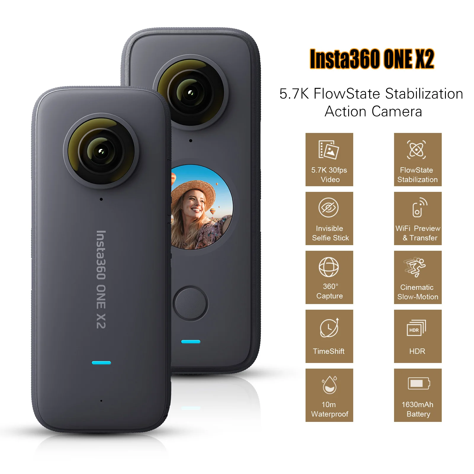 Insta360 ONE X2 панорамная видеокамера мини Экшн камера 5 7 K 30fps ЖК дисплей сенсорный