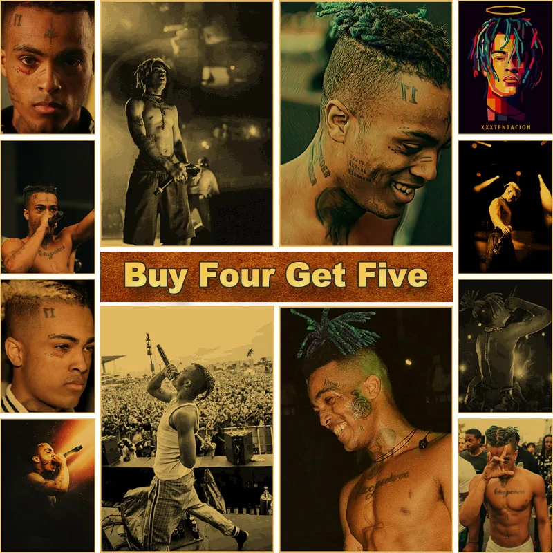 

XXXTentacion Hot Rapper Star Hip Hop Vintage Art Painting Stickers Kraft Paper Retro Poster Home Decor Bar Room Wall Decoration