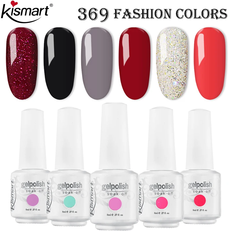 

Kismart 369 Color Gel Nail Polish Semi Permanent Primer Nail Art Hybrid Varnishes 6ml Gel polish Need Cured Base Top Coat Nails