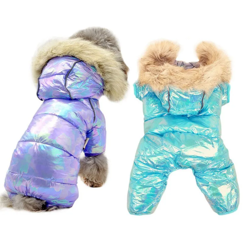 

Dog Clothes Winter Luxury Fur Collar Dog Overalls Waterproof Thick Padded Dog Down Coat for Small Dogs Warm Pet Storm Snow Suit