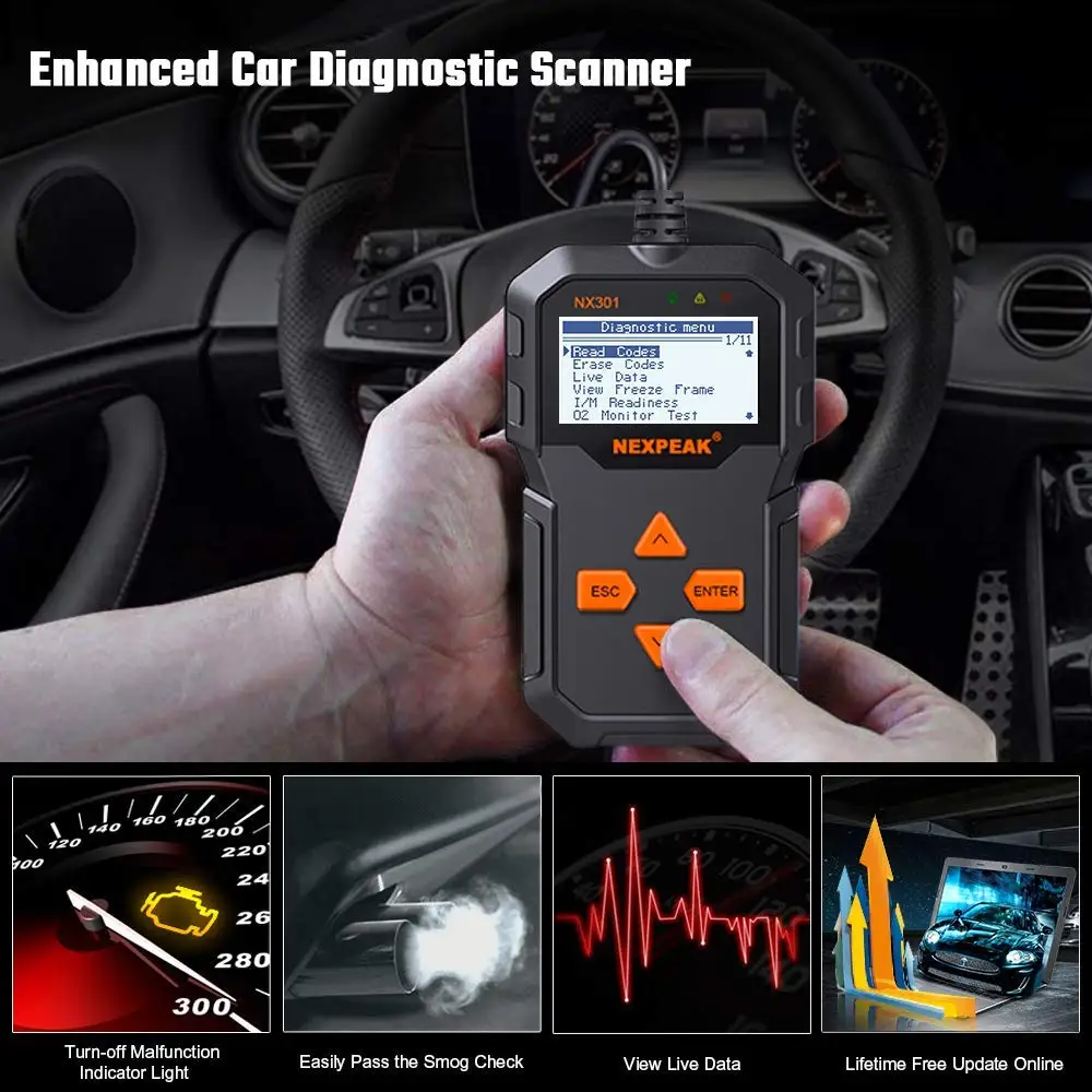 NX301 OBDII универсальный автомобильный диагностический инструмент сканер Код считыватель диагностический сканер инструмент OBD2 инструмент лучше, чем ELM327 AD310