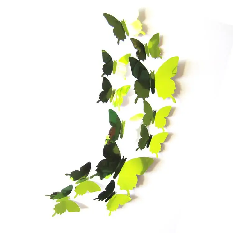 Mirror green 12 шт., искусственные украшения для дома бабочки, художественные 3D DIY наклейки на стену, декоративные наклейки на стену для детской комнаты - Цвет: Mirror green